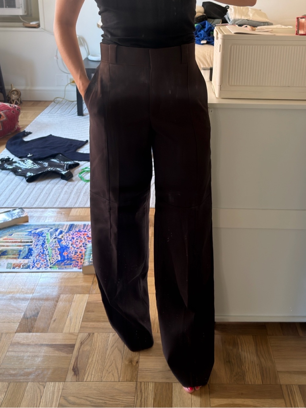 New Tory Burch Dark Espresso Wide-Leg High-Waist Trousers